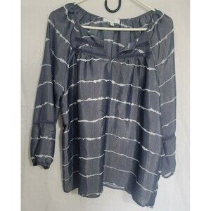 Coral Bay Petite Womens Blouse Size PXL Blue Striped Flowy Lightweight Top